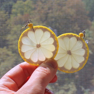 Lemon earrings fake food jewelry lemon slice earrings citrus jewelry polymer clay jewelry lemon slice jewelry funny earrings Fruit earrings Bild 5