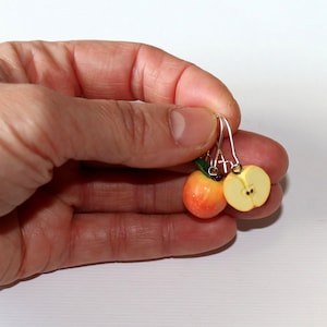 Apple earrings polymer clay jewelry gift for her fruit earrings fake food jewelry vegan jewelry apple jewelry red apple earrings funny earri image 7