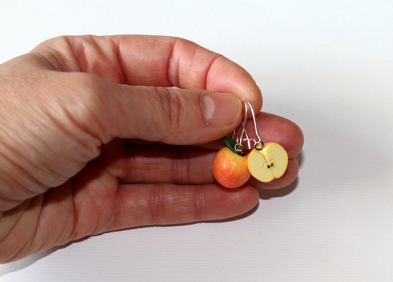 Apple earrings polymer clay jewelry gift for her fruit earrings fake food jewelry vegan jewelry apple jewelry red apple earrings funny earri image 7