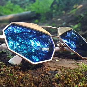WOOD SUNGLASSES – LOVERS– Mirror Polarized Wooden Glasses with Metal Frame from Zebra Wood, Eyewear by Woodeer. Gold Edition