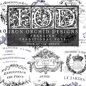 FREE SHIPPING - Traditional Pots 12x16&quot; Decor Transfer Four Sheet Set by Iron Orchid Designs (IOD)