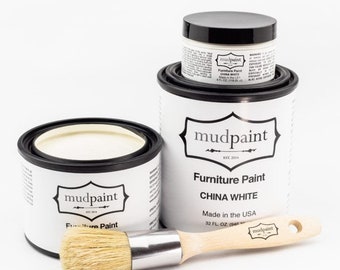 FREE SHIPPING - China White - MudPaint - 4 oz. - 8 oz. - 16 oz. - 32 oz. Furniture Paint - Clay Based - RootBound - Chalk Paint