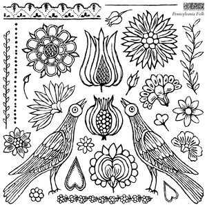 GRATIS VERZENDING - Pennsylvania Folk 12 x 12" decorstempel van Iron Orchid Designs (IOD) - Beperkte voorraad (gepensioneerd)