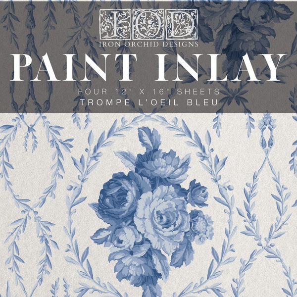 FREE SHIPPING - Trompe l'oeil Bleu Paint Inlay - 12x16" - 4 Sheet Set - Iron Orchid Designs - IOD - Furniture - Crafting - Painting - Fabric