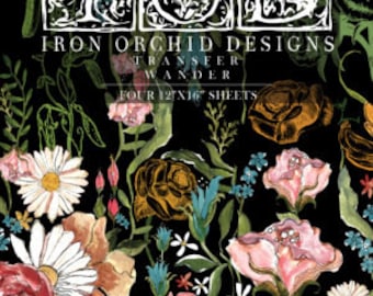 FREE SHIPPING - Wander Decor Transfer - Four 12 x 16" Sheets - IOD - Iron Orchid Designs - Furniture Projects - RootBound - Floral