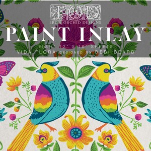 送料無料 - Vida Flora 12x16インチ ペイントインレイ、Debi Beardデザイン、Iron Orchid Designs (IOD) 8枚セット