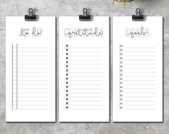 Lists, Planner Lists, To Do list, Gratitude, Goals, Printable Lists, 3.9x11,7 inches, 1/3 A4, Daily Printable Planner List INSTANT DOWNLOAD