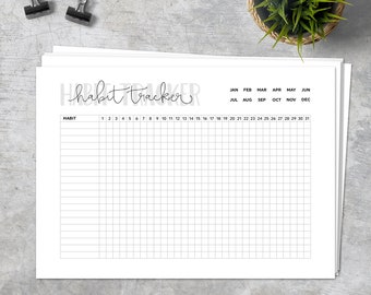 Habit Tracker Planner Printable Black & White Simply Print - Etsy