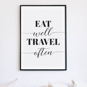 Eat Well Travel Often Printable Art, Inspirational Bedroom Wall Art, Typography Poster, Wanderlust Quote Sign, Home Decor, INSTANT DOWNLOAD