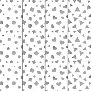 Silver Confetti Patterns, 12 Digital Papers 12“x12“, Birthday Party ...
