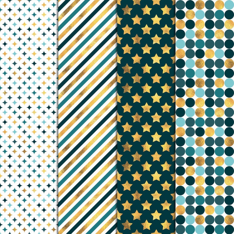 Teal and Gold Patterns 20 Digital Papers 12x12 PAT File - Etsy