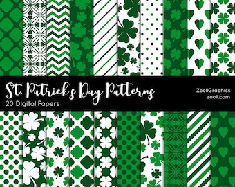 St. Patrick's Day Patterns, 20 Digital Papers 12“x12“, Shamrock, Clover, Irish, PAT File Included, Seamless, Commercial Use INSTANT DOWNLOAD