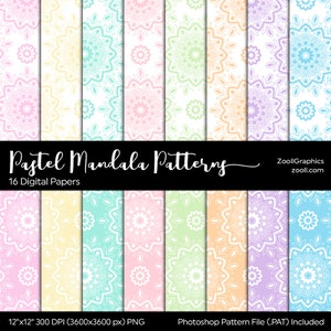 Padrões de mandala pastel, 16 papéis digitais 12 “x12”, arquivo PAT, papel para scrapbook em cores pastel, papel sem costura, uso comercial DOWNLOAD INSTANTÂNEO