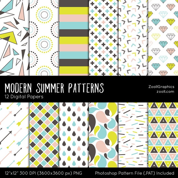 Modern Summer Patterns 12 Digital Papers 12x12 Photoshop | Etsy