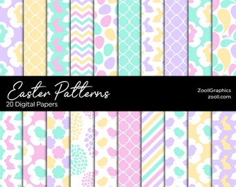 Easter Patterns, 20 Digital Papers 12“x12“, Easter Eggs, Bunnies, Baby Chicks, PAT File Included, Seamless, Commercial Use, INSTANT DOWNLOAD