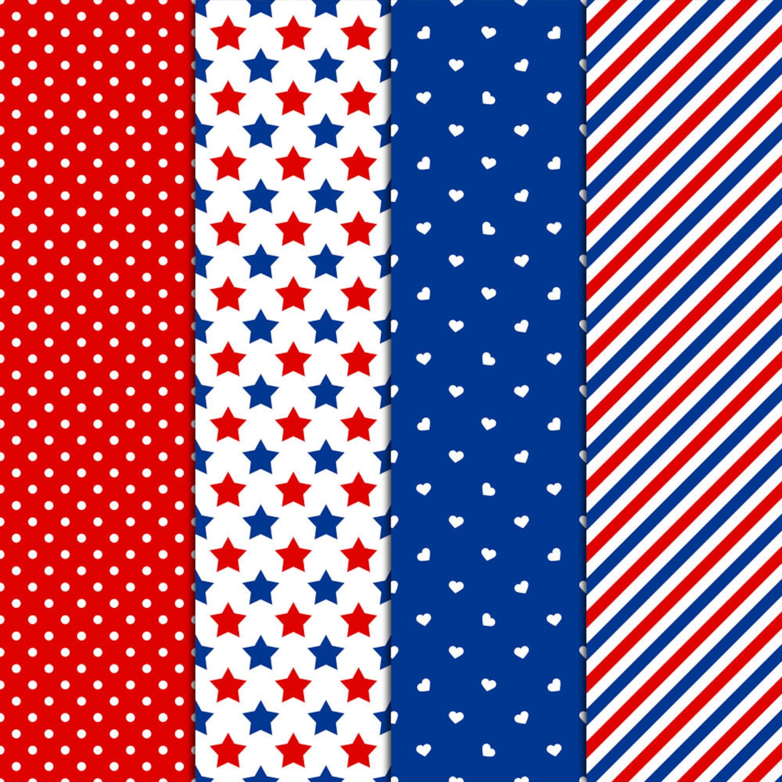 Red White & Blue Patterns 20 Digital Papers 12x12 Etsy