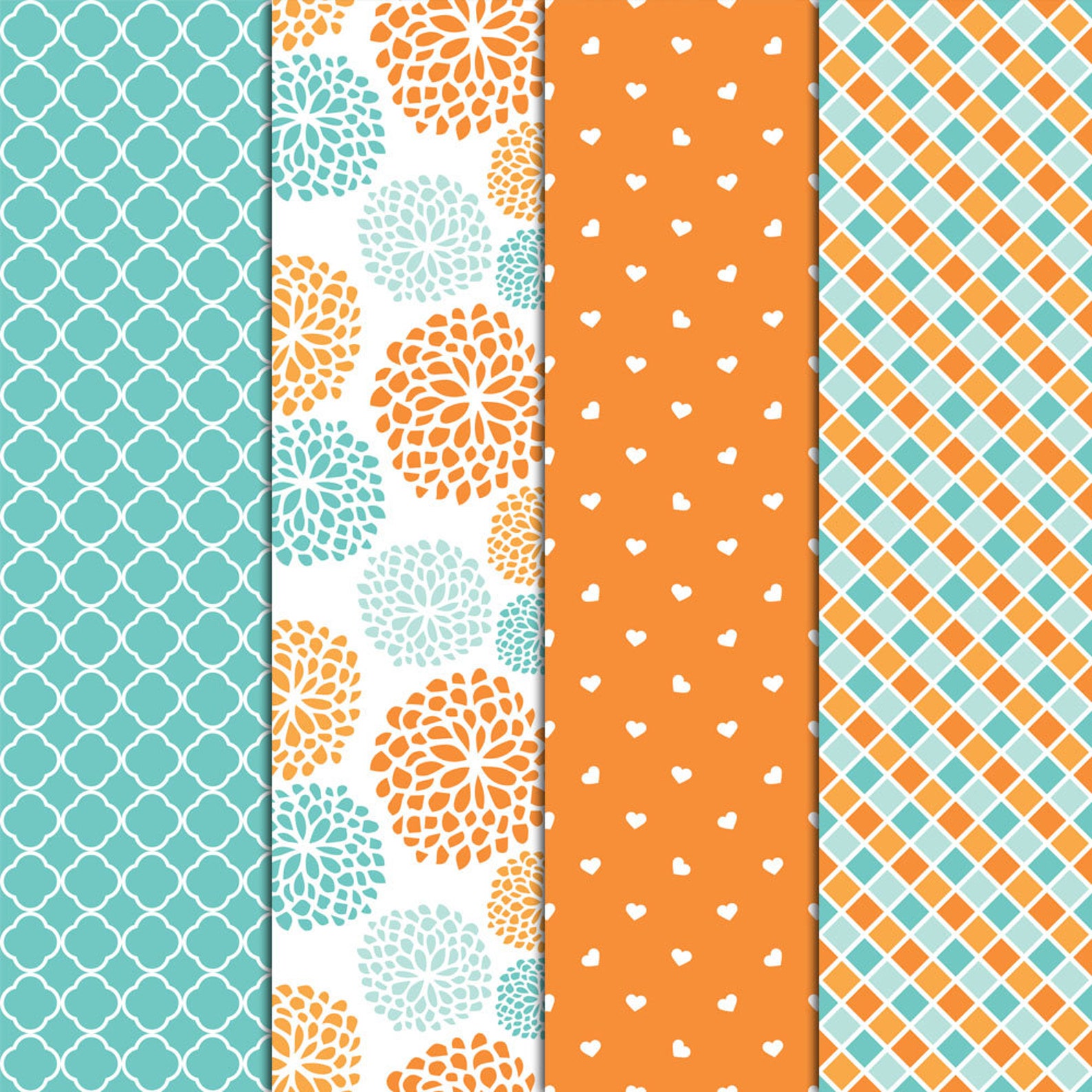 Turquoise & Orange Patterns 20 Digital Papers 12x12 Teal and - Etsy