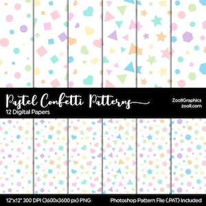 Pastel Confetti Patterns, 12 Digital Papers 12"x12 », Birthday Party Background, PAT File Included, Seamless Paper, INSTANT DOWNLOAD