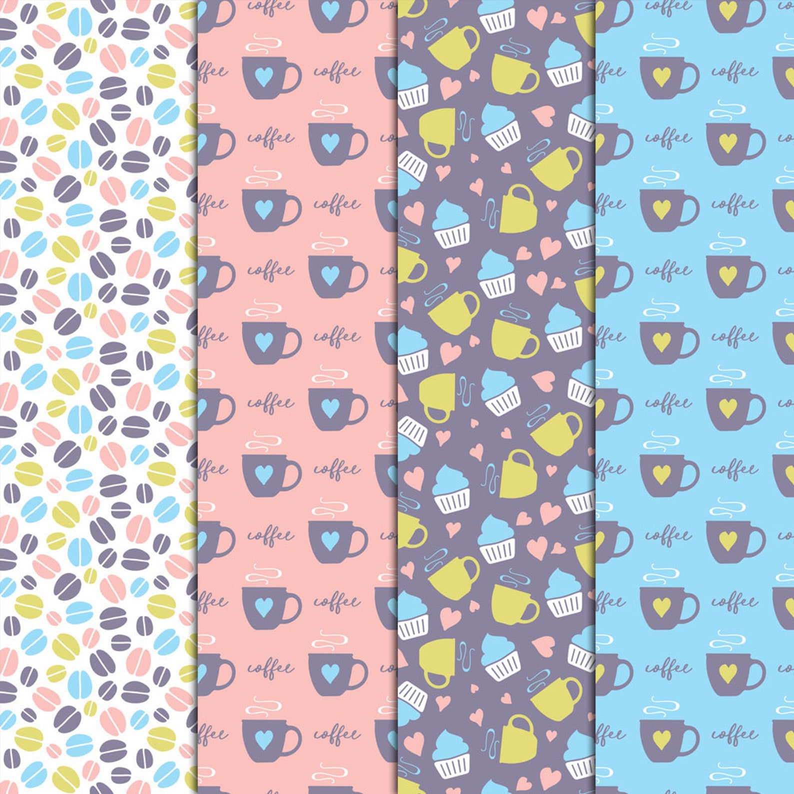 Coffee Break Patterns Soft Spring Pastel 16 Digital Papers - Etsy