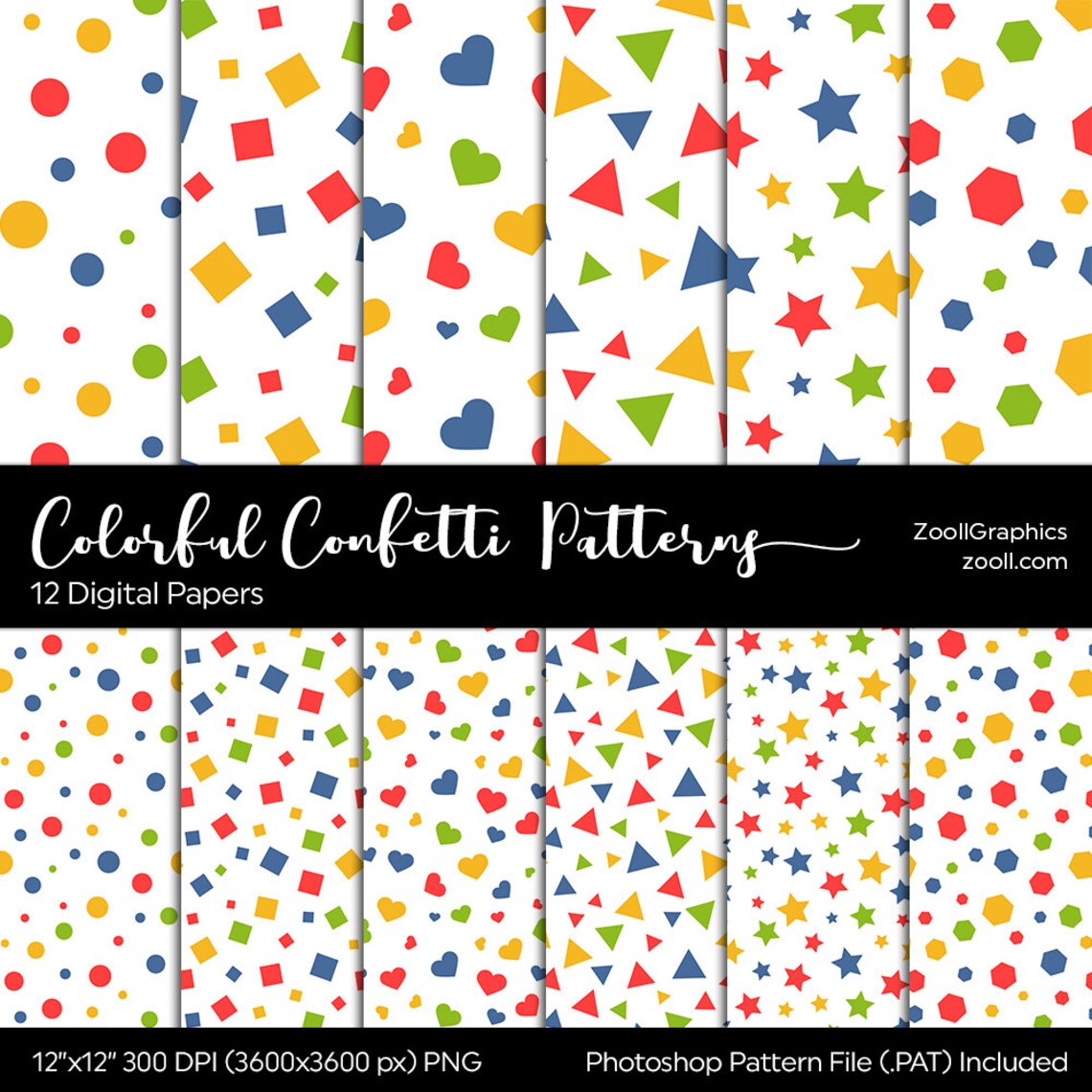 Colorful Confetti Patterns 12 Digital Papers 12x12 Etsy