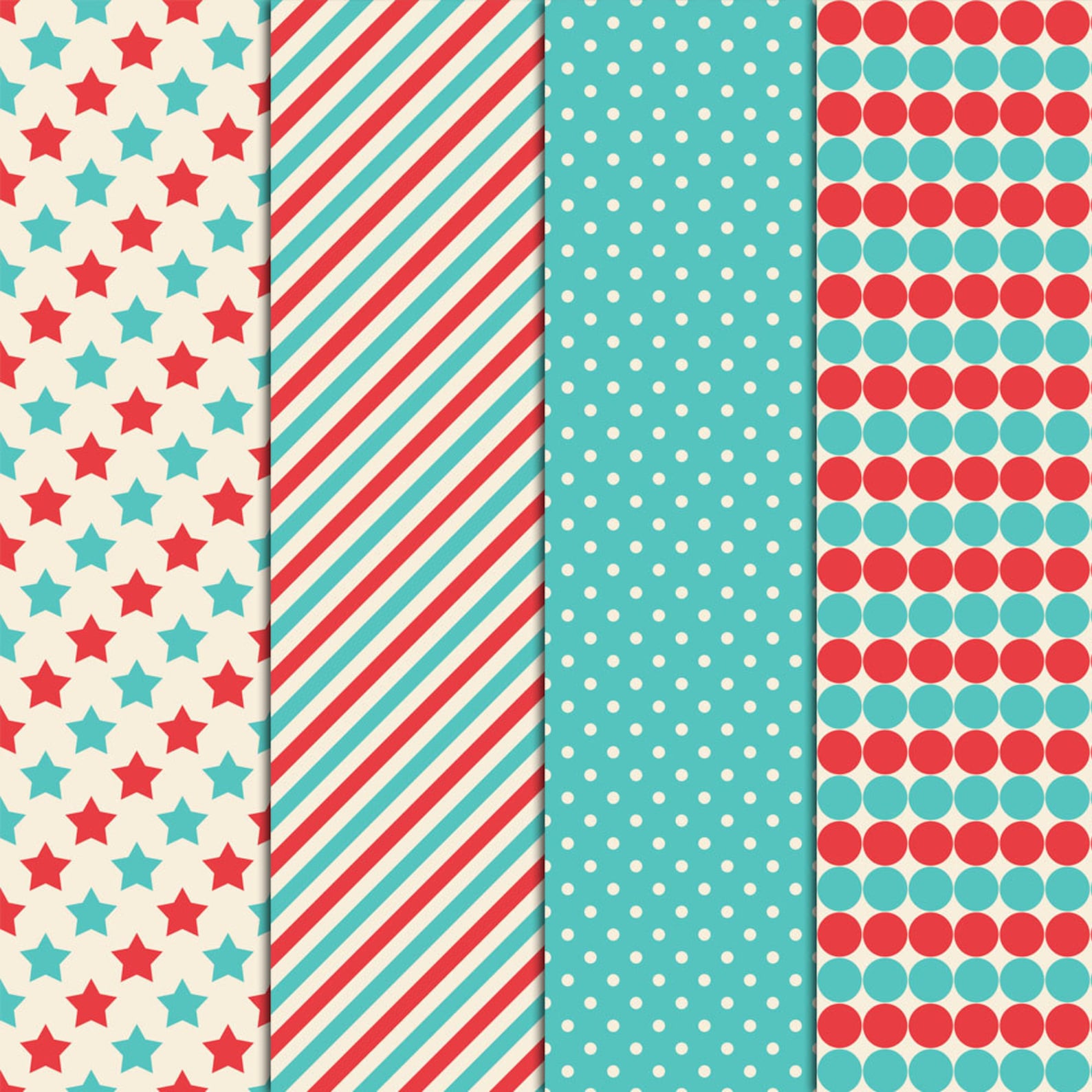 Red Blue and Cream Patterns 20 Digital Papers 12x12 - Etsy