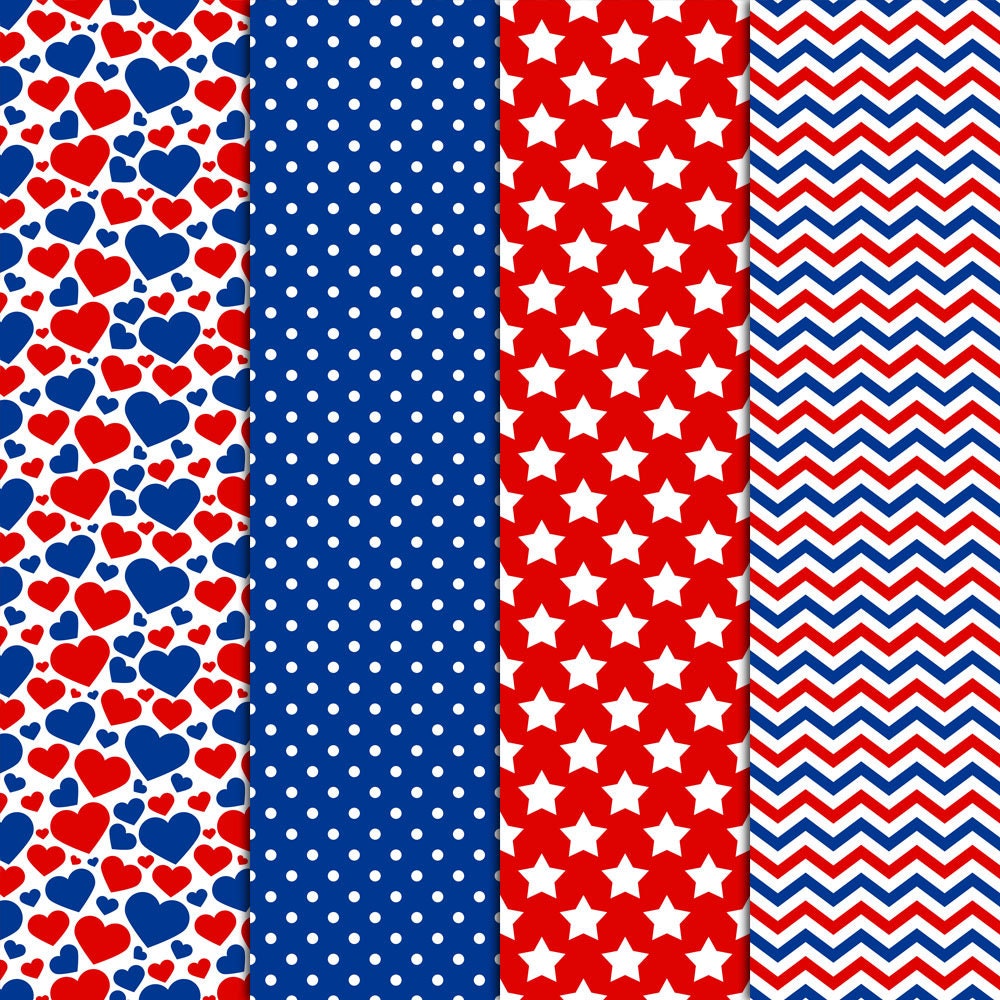 Red White & Blue Patterns 20 Digital Papers 12x12 Etsy