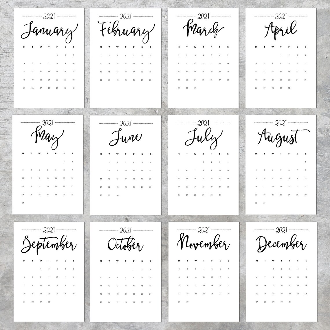 Calendar 2021 A4 Printable Monday Week Start Stationery | Etsy