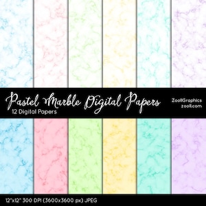 Pastel Marble Digital Papers, Marble Background, Pastel Colors, Scrapbooking, 12 Digital Papers (12“x12“), Commercial Use, INSTANT DOWNLOAD