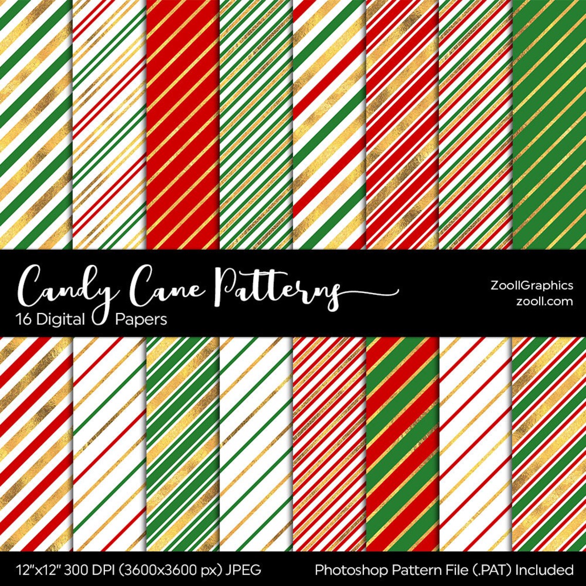 Candy Cane Patterns 16 Digital Papers 12x12 Seamless PAT - Etsy