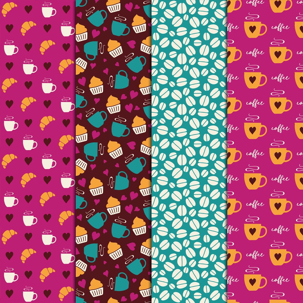 Color Break Pattern Coffee Break Patterns - Boho Colors, 16 Digital Papers 12x12, Photoshop ...