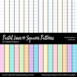 Pastell Linien und Quadrate Muster, 32 digitale Papiere 12x12, nahtlos, PAT Datei enthalten, Baby Shower Papier, kommerzielle Nutzung, SOFORTIGER DOWNLOAD