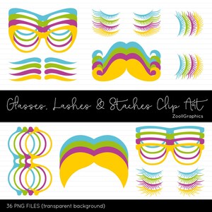 Brille, Wimpern und Staches ClipArt, 36 PNG-Dateien, transparenten Hintergrund, kommerzielle Nutzung, INSTANT DOWNLOAD