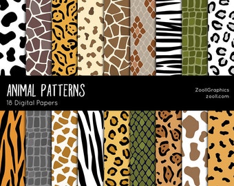 Animal Patterns, 18 Digital Papers (12“x12“), Photoshop Pattern File .PAT Included, Seamless, Commercial Use, INSTANT DOWNLOAD