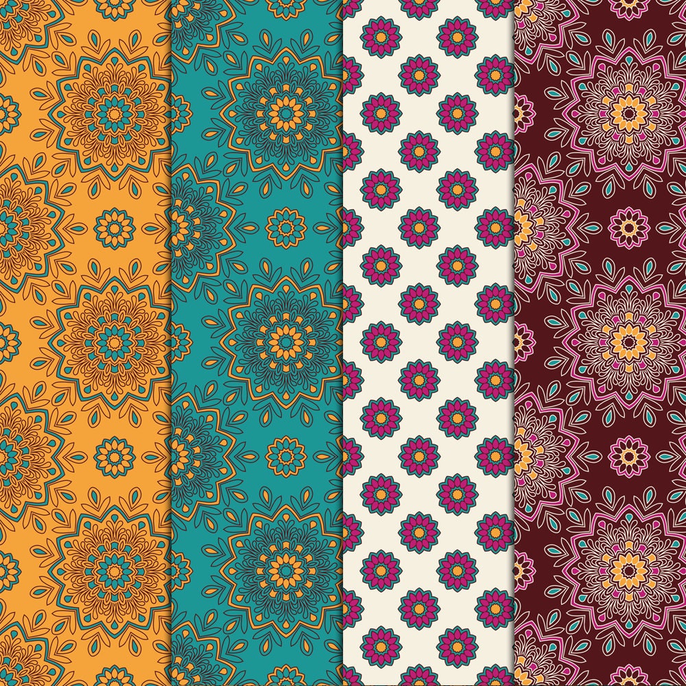 Boho Colors Mandala Patterns 16 Digital Papers 12x12 | Etsy