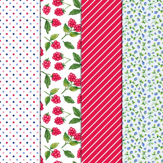 chevron 300 ppi floral lattice 12 printable papers flowers strawberry pattern 12x12 inches Berry Pink Digital Papers backgrounds