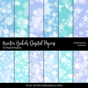 Winter Bokeh Digital Papers, Scrapbooking Papers, Bokeh Lights Background, 12 Digital Papers (12“x12“), Commercial Use, INSTANT DOWNLOAD