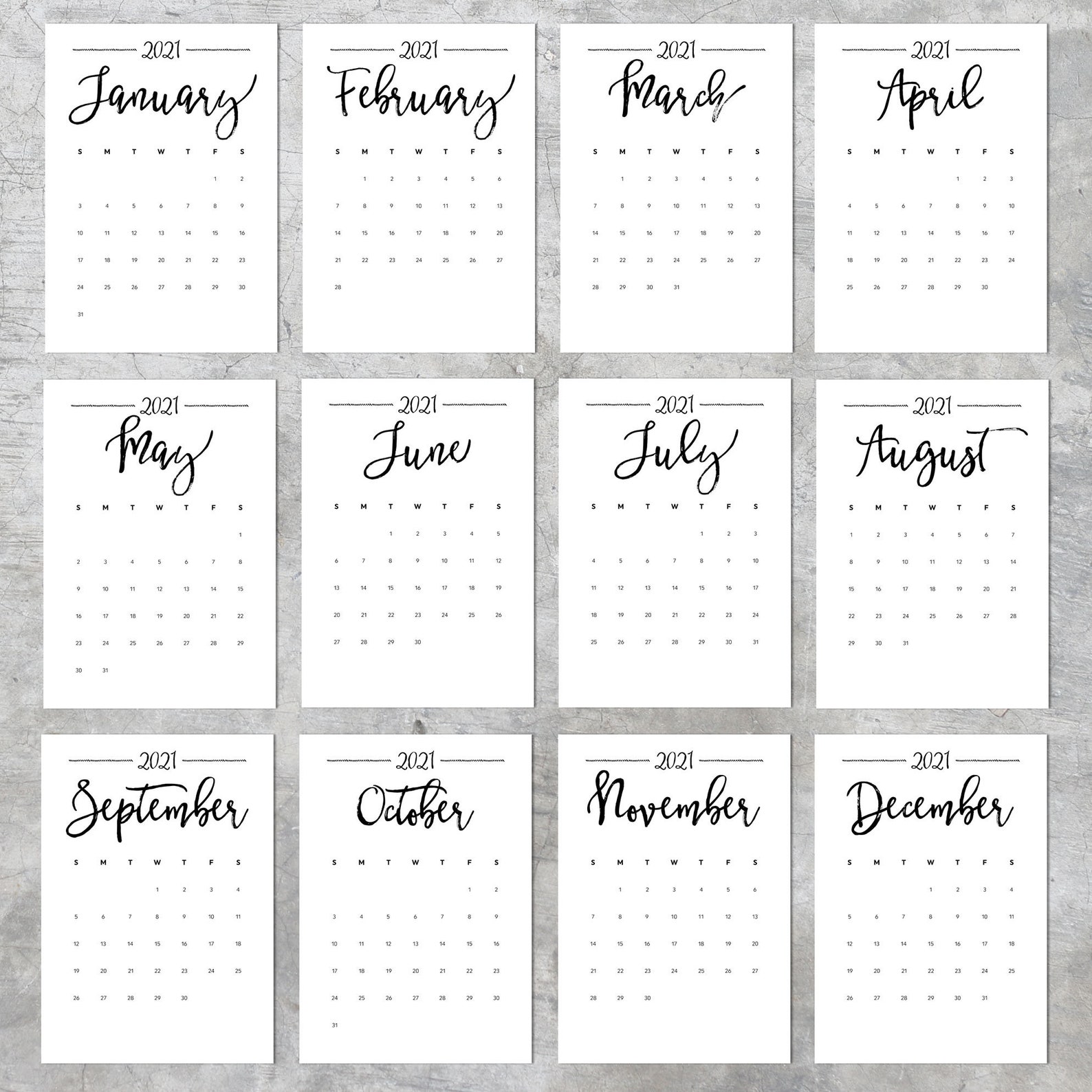 Calendar 2021 A4 Printable Sunday Week Start Stationery | Etsy