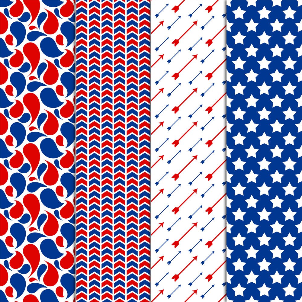 Red White & Blue Patterns 20 Digital Papers 12x12 Etsy