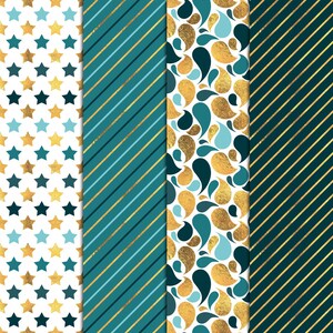 Teal and Gold Patterns, 20 Digital Papers 12“x12“, PAT File Included ...