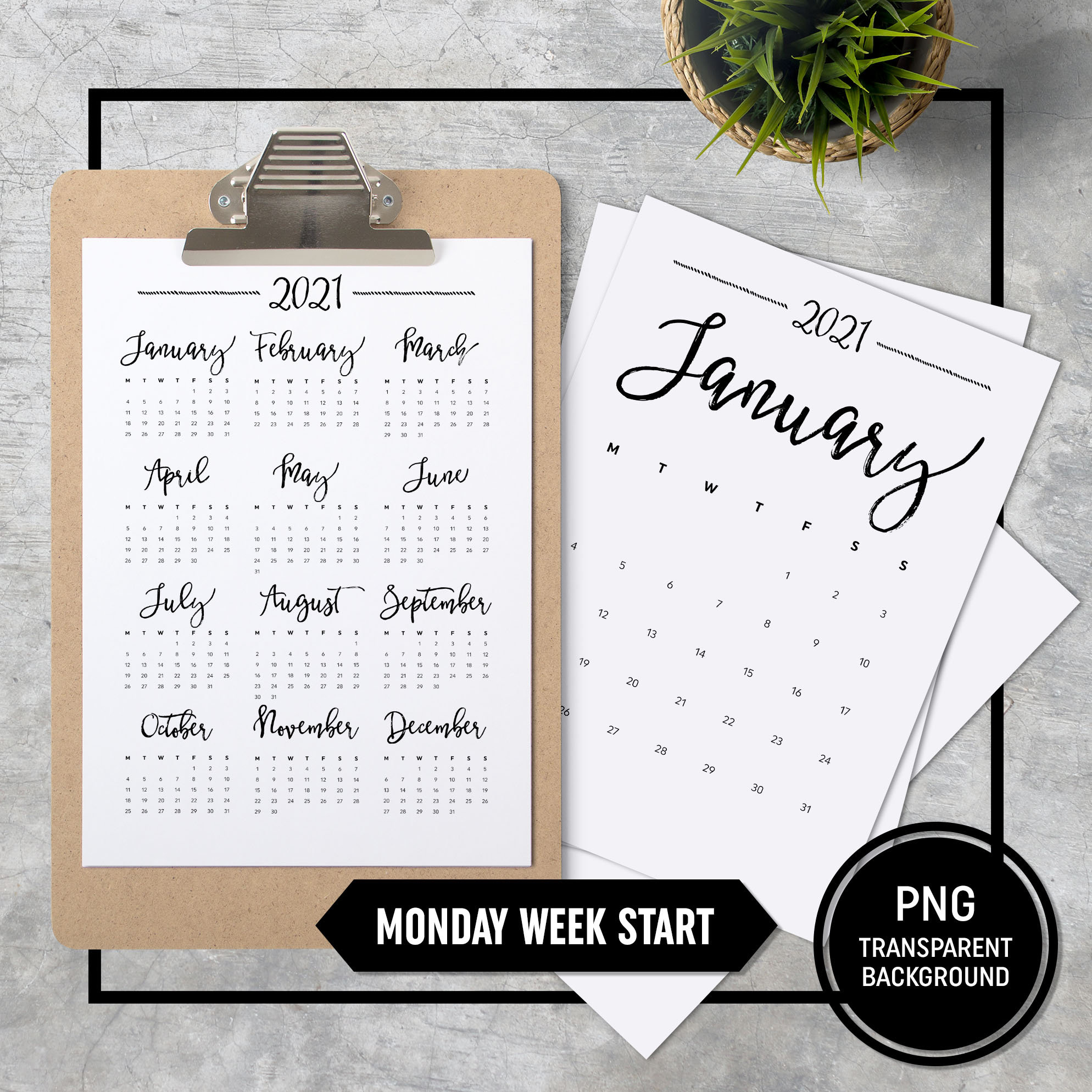 Calendar 2021 A4 Printable Monday Week Start Stationery | Etsy