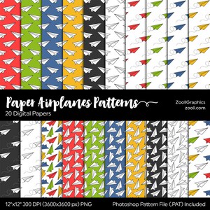Papier Flugzeuge Muster, 20 digitale Papiere 12 "x 12", bunte Papier Ebenen Hintergrund, PAT-Datei enthalten, nahtlose Papier, INSTANT DOWNLOAD