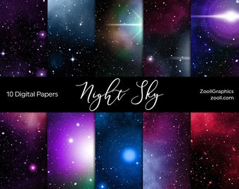 Night Sky Digital Papers, Galaxy Background, Space, Universe, Sky, Stars, 10 Digital Papers (12“x12“), Commercial Use, INSTANT DOWNLOAD