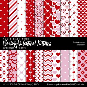 Be My Valentine Muster – Rot und Rosa, 20 digitale Papiere (30 x 30 cm), Musterdatei PAT inklusive, nahtloser Hintergrund, SOFORT DOWNLOAD