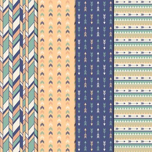 Bohemian Tribal Patterns – Blue, Turquoise & Peach, 12 Digital Papers ...