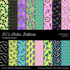 80's Retro Patterns, 80's/90's Patterns, 16 Digital Papers 12x12, PAT ...
