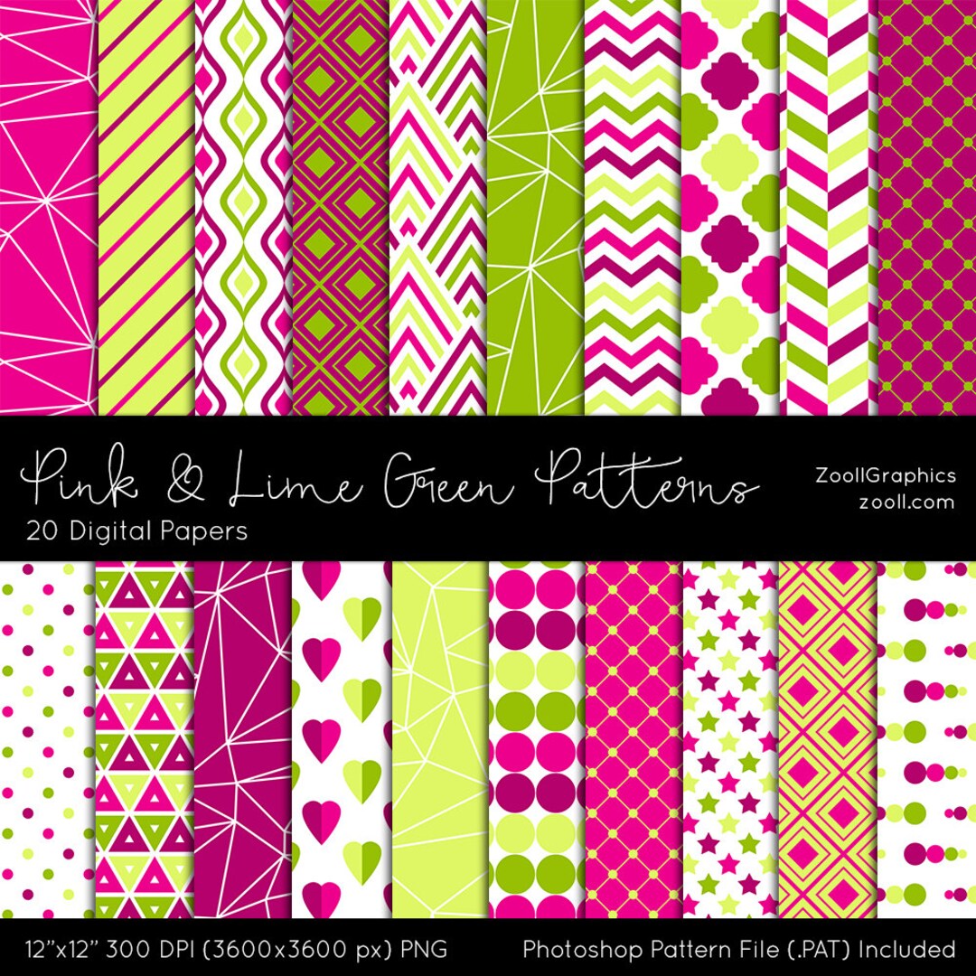 Pink and Lime Green Patterns 20 Digital Papers 12x12 - Etsy