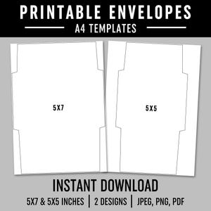 Modelli di buste stampabili 5x7, 5x5 pollici (jpg, pdf, png senza sfondo bianco) A4 DOWNLOAD IMMEDIATO