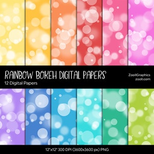 Rainbow Bokeh Digital Papers, Colorful Bokeh, Sparkling Lights Background, 12 Digital Papers (12“x12“), Commercial Use, INSTANT DOWNLOAD