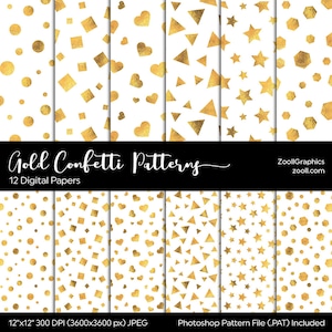 WHITE & GOLD FOIL Digital Paper Pack Metallic Confetti Backgrounds Wedding  Scrapbook Papers Dot Patterns Party Printable Commercial Use
