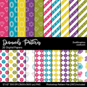Diamonds Patterns, Digital Paper, 20 Digital Papers (12“x12“), Photoshop Pattern File .PAT Included, Commercial Use, INSTANT DOWNLOAD